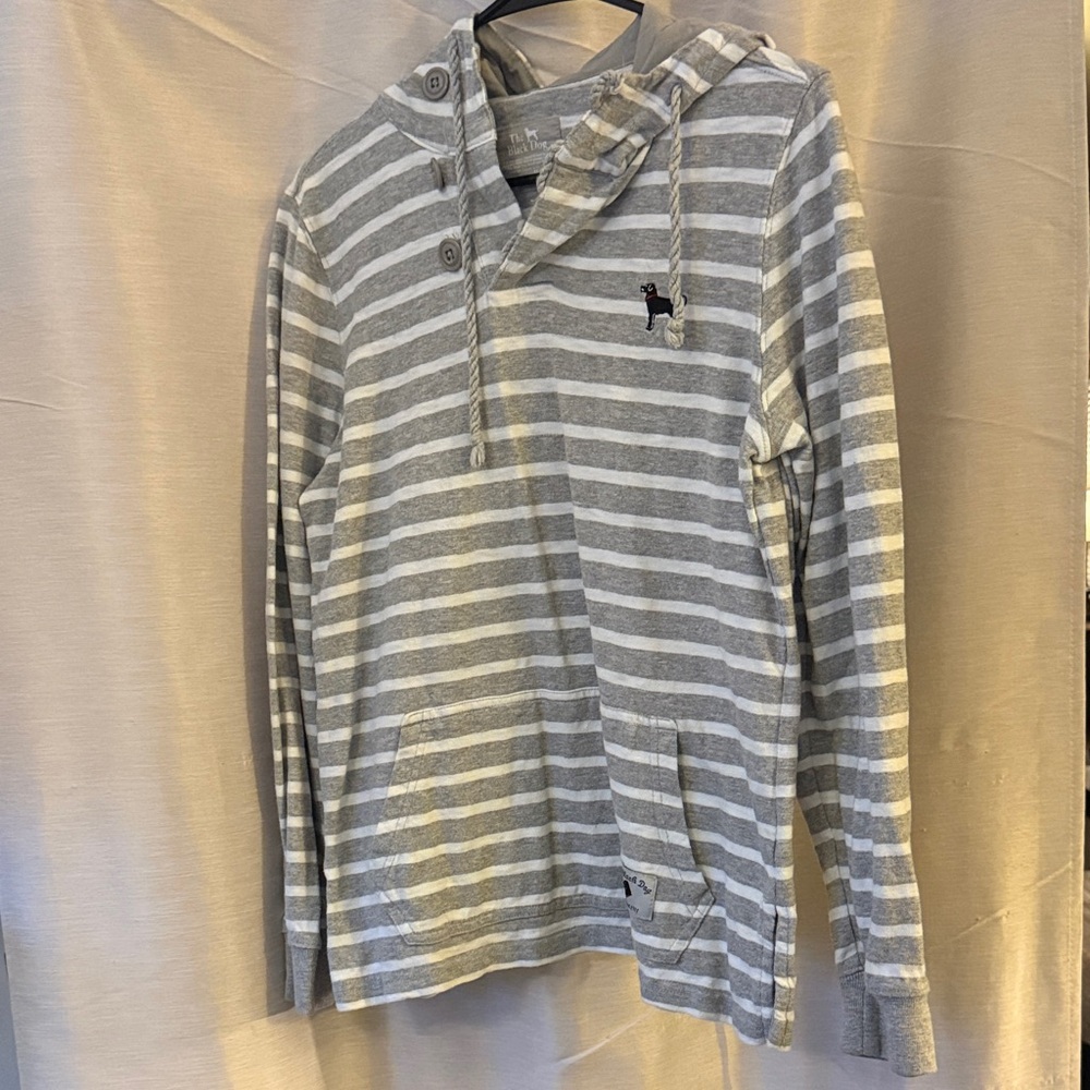 The Black Dog Gray and White Striped Hoodie - small